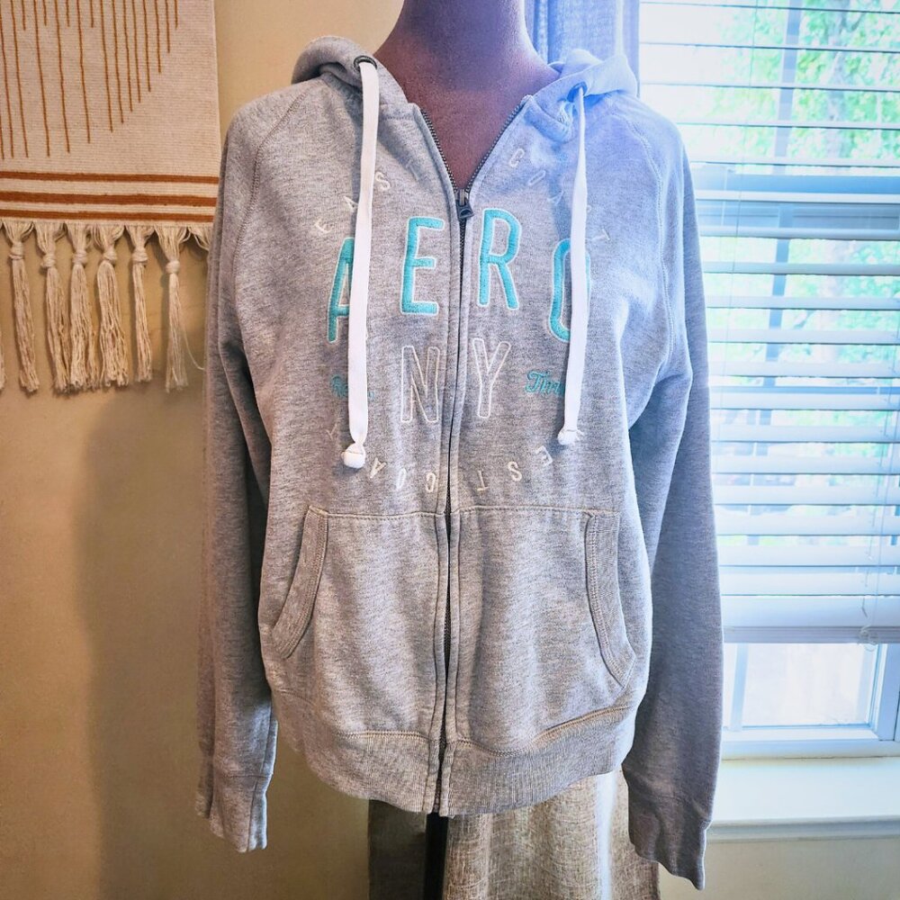 Aeropostale Gray and Mint 2010s Era Hoodie | Y2K & Mallcore | Size XL